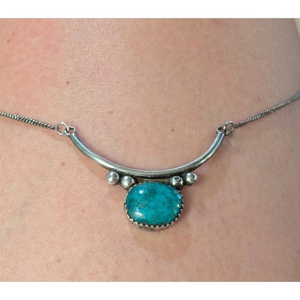 Sterling Silver Vintage Native Turquoise  Bar Necklace signed GD Hallmark